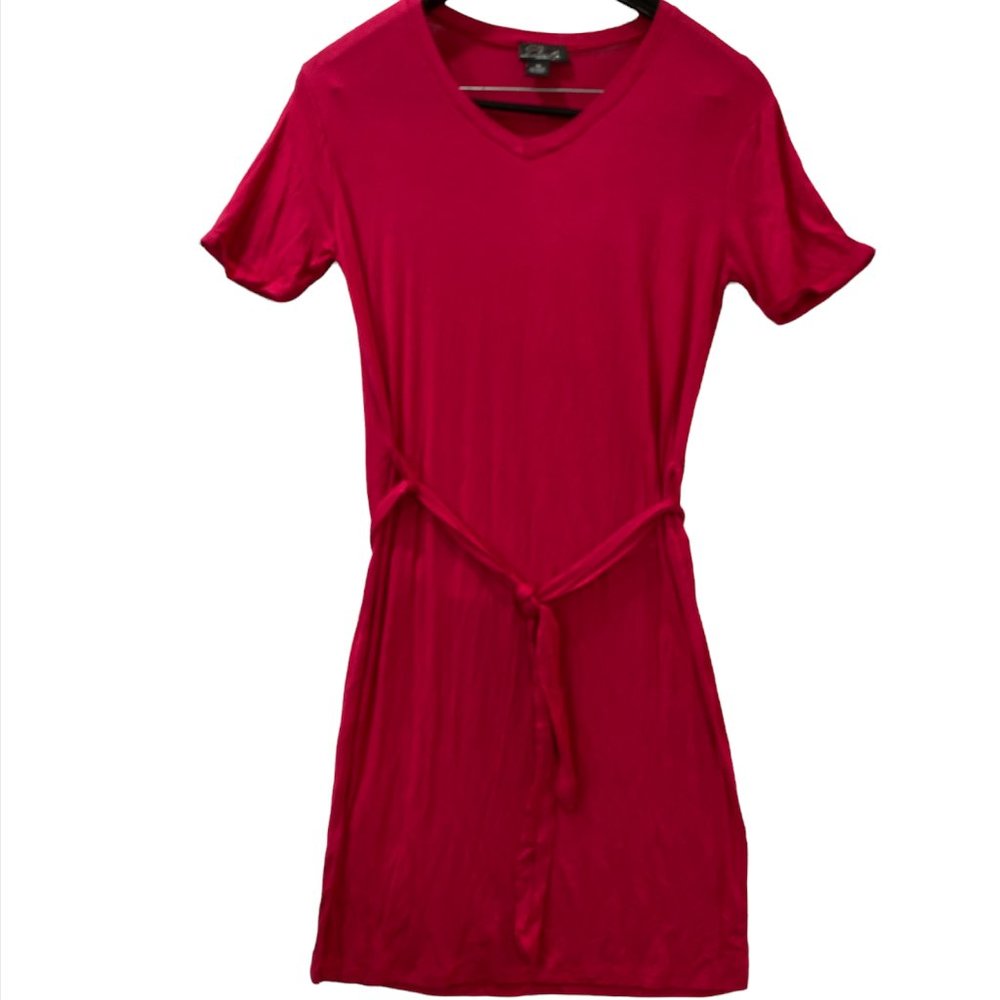 Daily Collection Tee Shirt Dress Midi Woman's Large Tie Belt Stretch Knit Knee